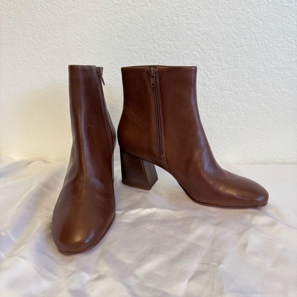 Bernardo Nolan Mahogany Leather Slanted Heel Ankle Boot 8